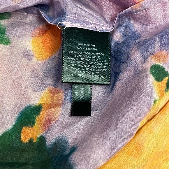 Lauren Ralph Lauren Women's Button Front Top Large Floral Bright Print Collar - Picture 6 of 6